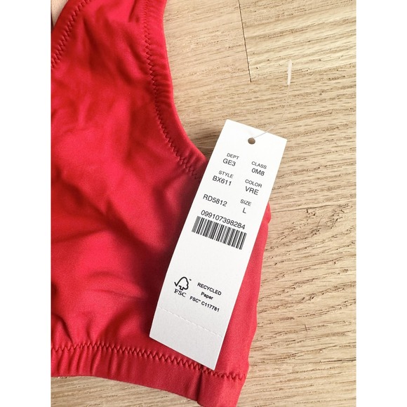 J Crew Swim Top Coral Red Scoop Neck Bikini Bra Style RD5812 Size L - Picture 2 of 5